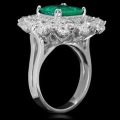 5.40 Carats Natural Emerald and Diamond 14K Solid White Gold Ring