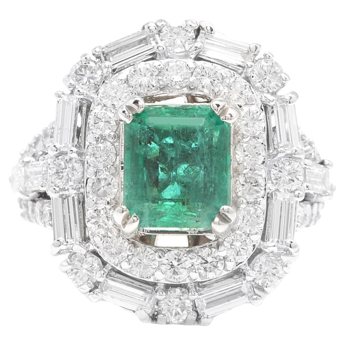 5.40 Carats Natural Emerald and Diamond 14K Solid White Gold Ring For Sale