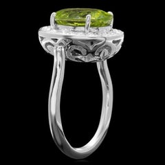 5,40 Karat Natürlicher Peridot und Diamant 14k Massiv Weißgold Ring