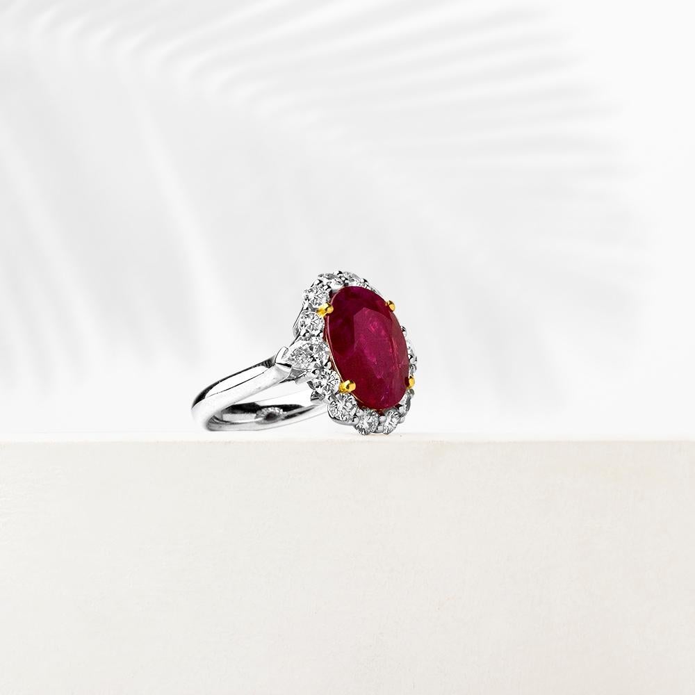  For the love of Ruby !
Stone : 5.40 Ct's Natural Ruby Oval cut
Diamonds : 1.55 Ct's  Round cut
Gold : 18K