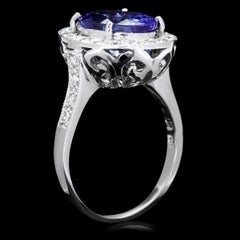 5.40 Carats Natural Tanzanite and Diamond 14k Solid White Gold Ring