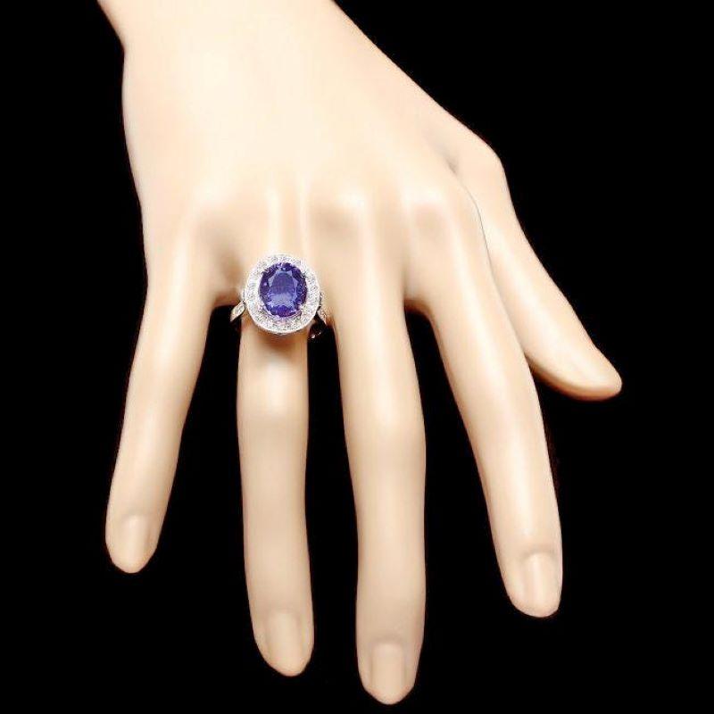 Ring aus 14 Karat massivem Weißgold mit 5,40 Karat natürlichem Tansanit und Diamant im Zustand „Neu“ im Angebot in Los Angeles, CA