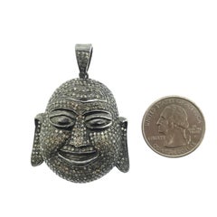 5.40 Carat Pave Diamond Buddha Pendant in Oxidized Sterling Silver
