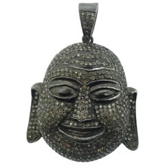 5.40 Carat Pave Diamond Buddha Pendant in Oxidized Sterling Silver