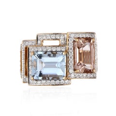 5.40 Carat Total Morganite and Aquamarine Ring with Diamonds 18 Karat Rose Gold