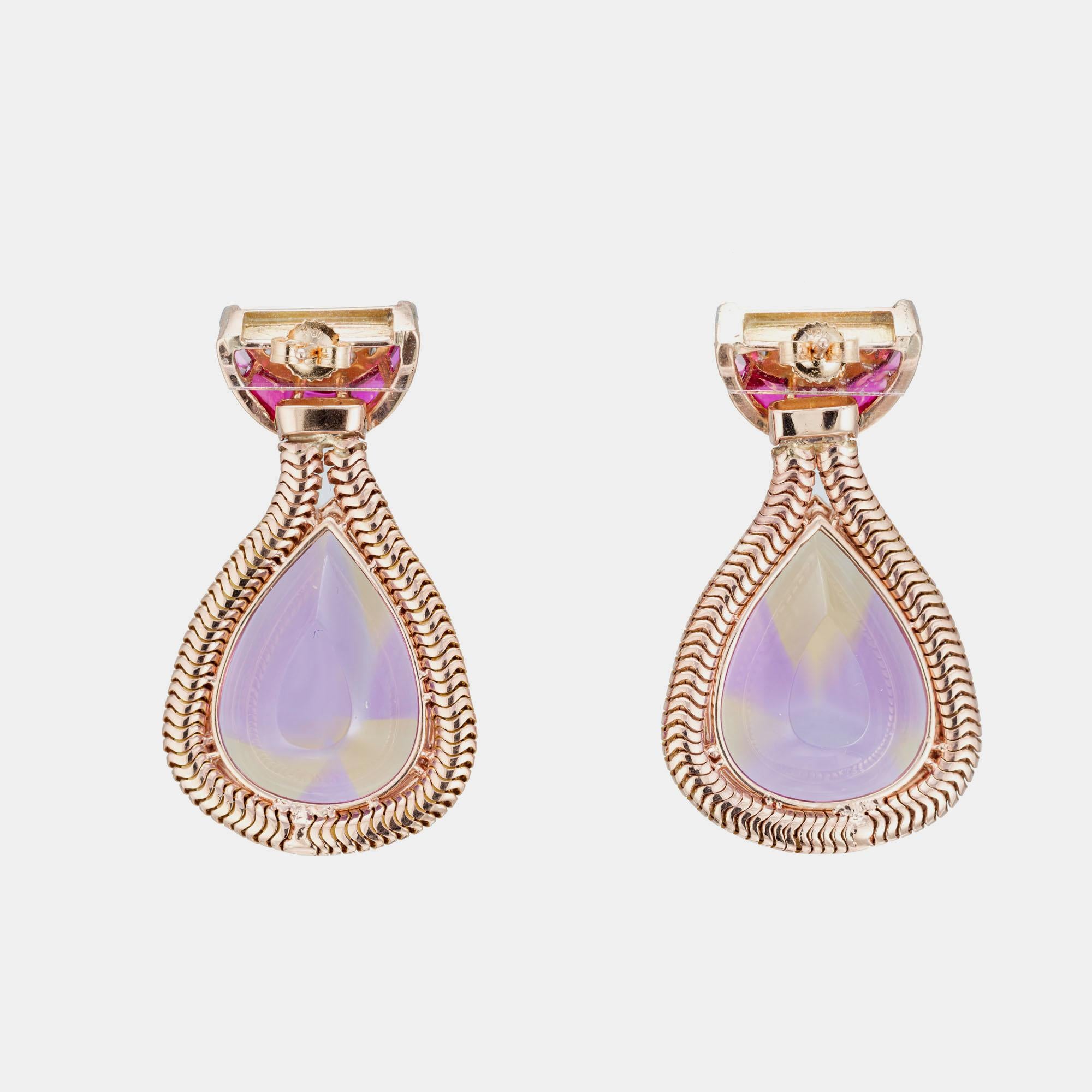 54.00 Carat Pear Shaped Amethyst Citrine Diamond Rose Gold Dangle Earrings For Sale 1