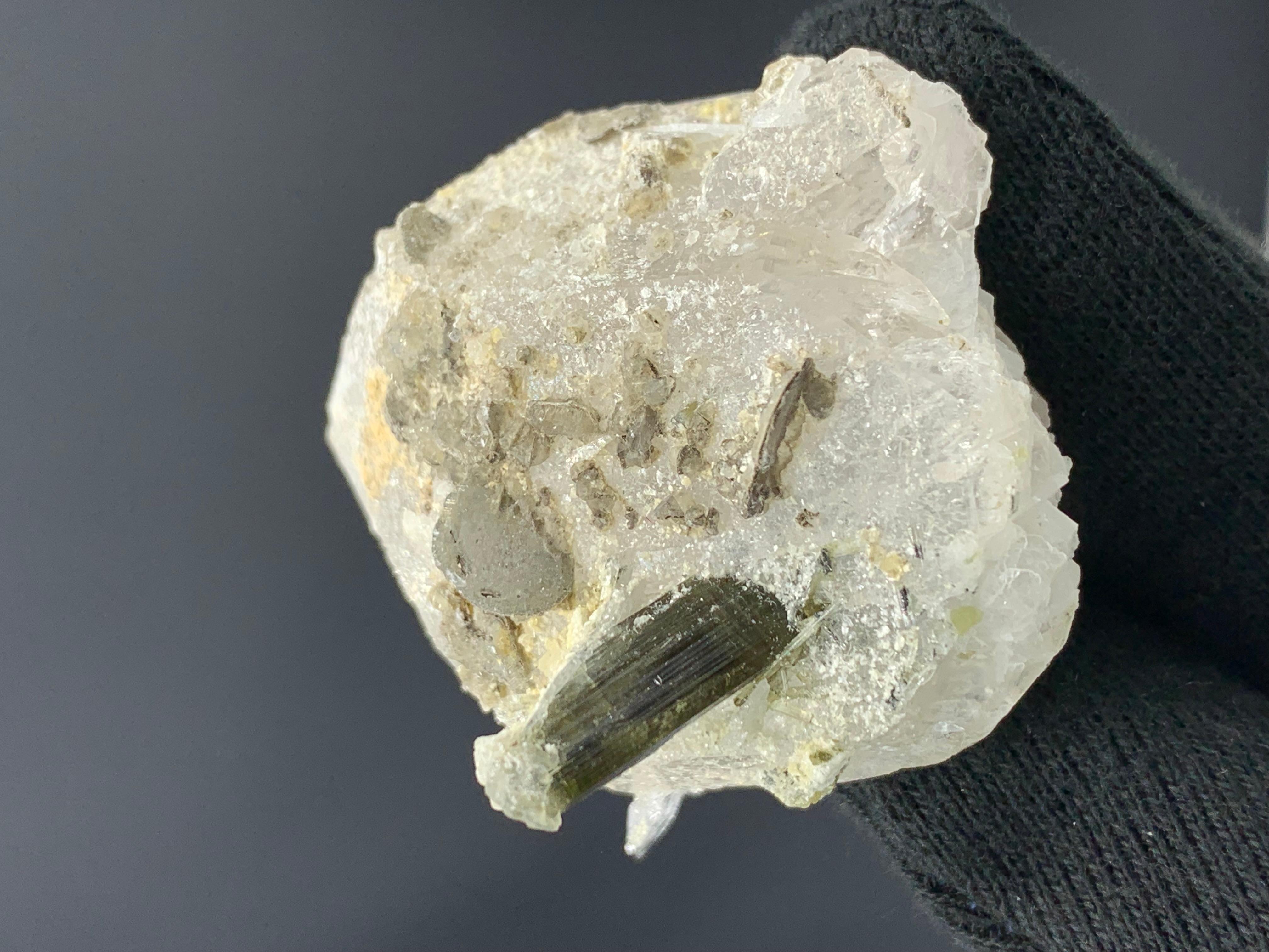 18th Century and Earlier 54.05 Gram Tourmaline On Quartz Specimen From Stak Nala, Pakistan For Sale