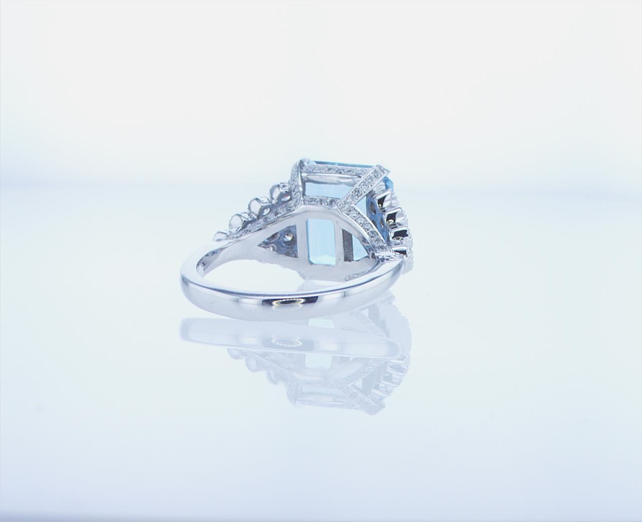 5.40ct Aqua Ring with over 1ct of Diamonds For Sale 12