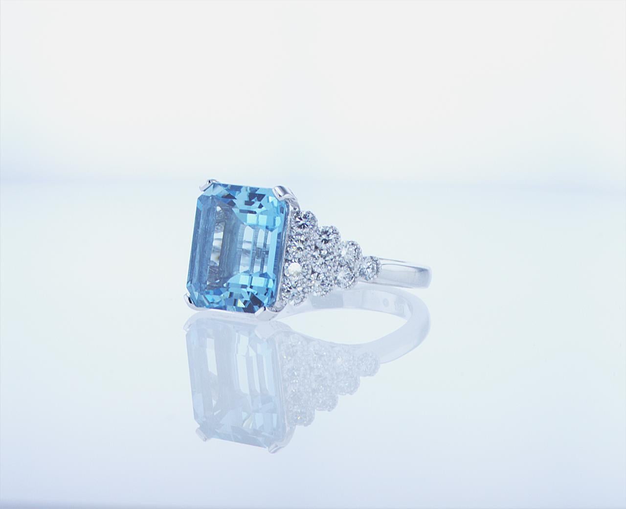 Modern 5.40ct Aqua Ring with over 1ct of Diamonds For Sale