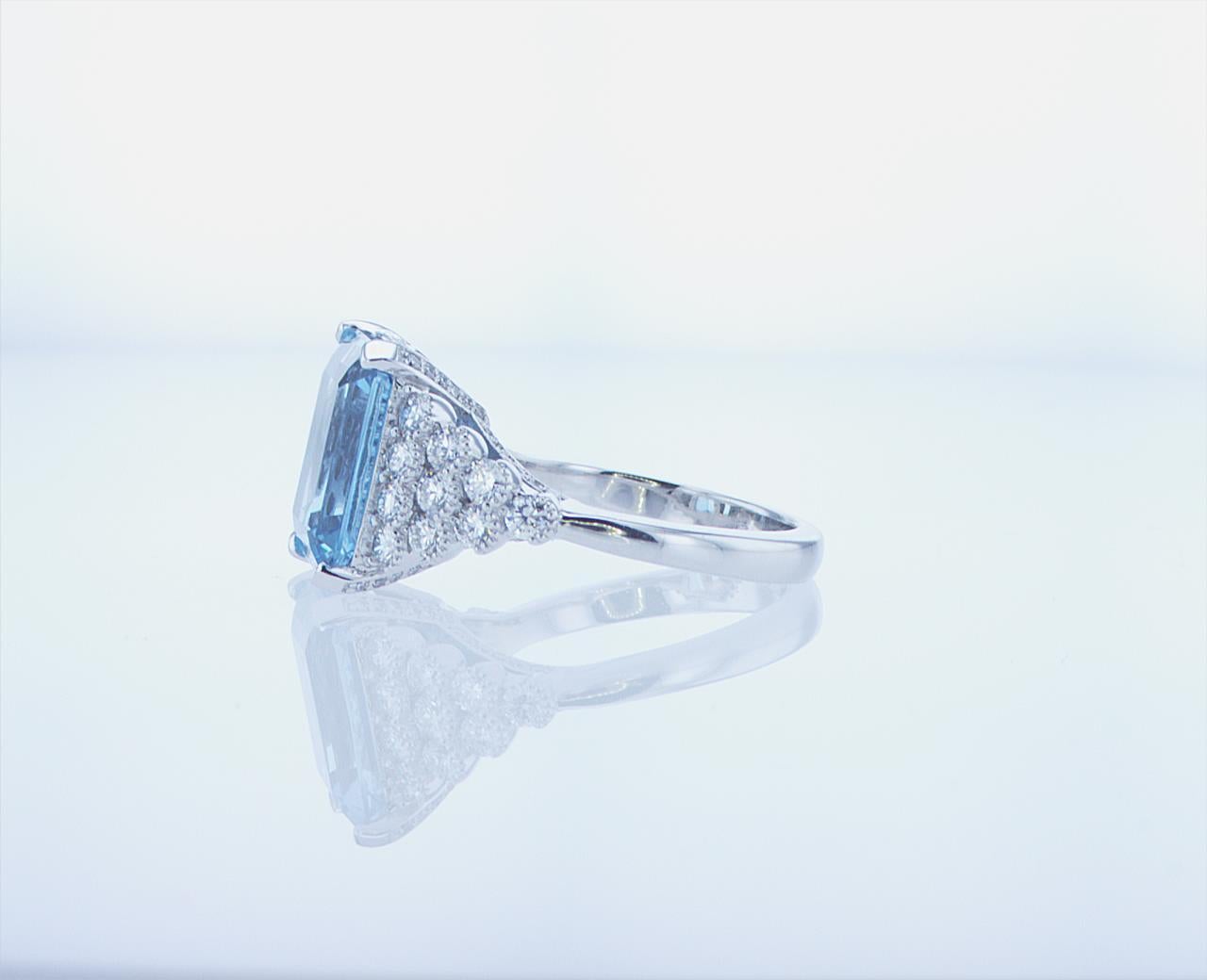 5.40ct Aqua Ring with over 1ct of Diamonds For Sale 1