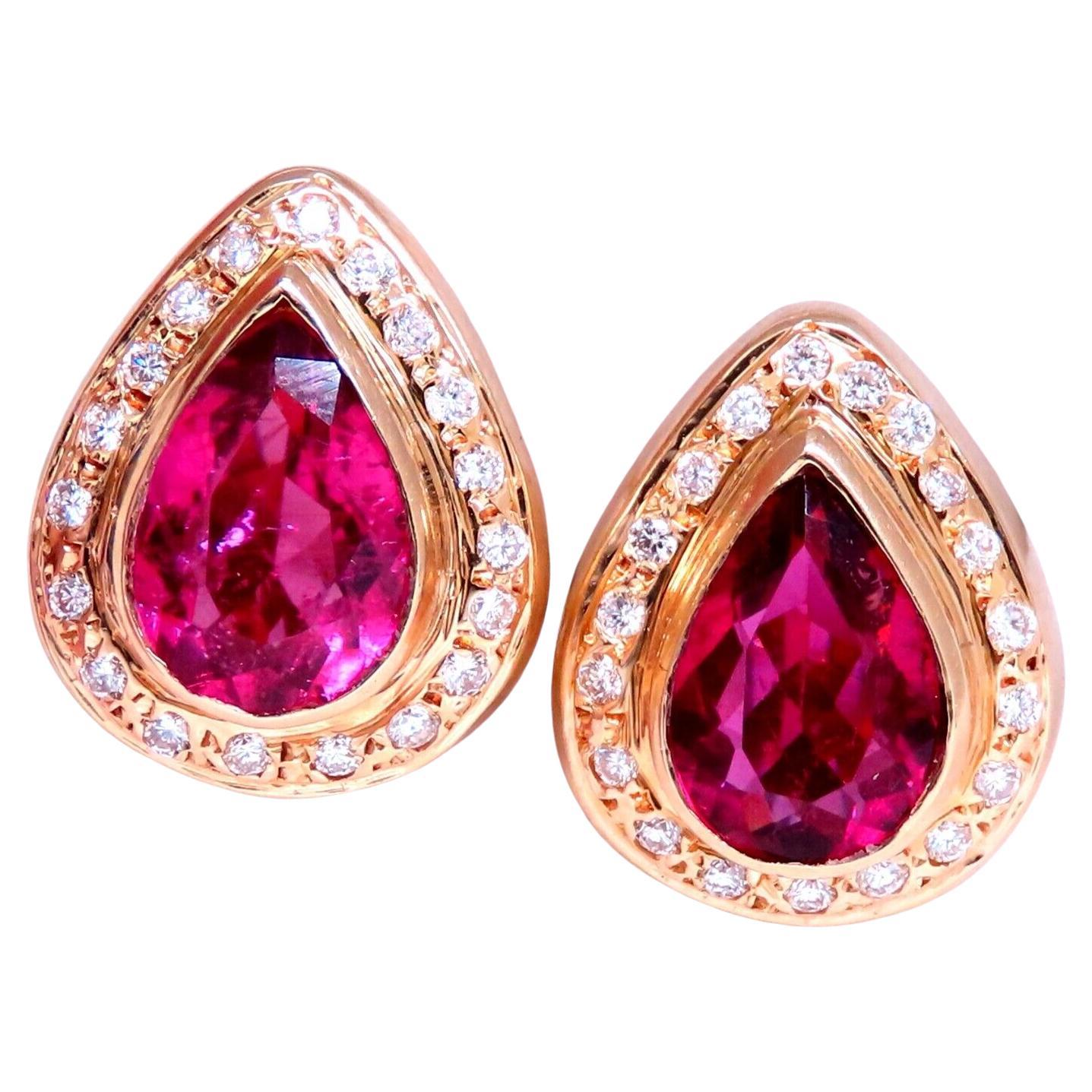 5.40ct Natural Pink Tourmaline Diamonds Earrings 14kt For Sale