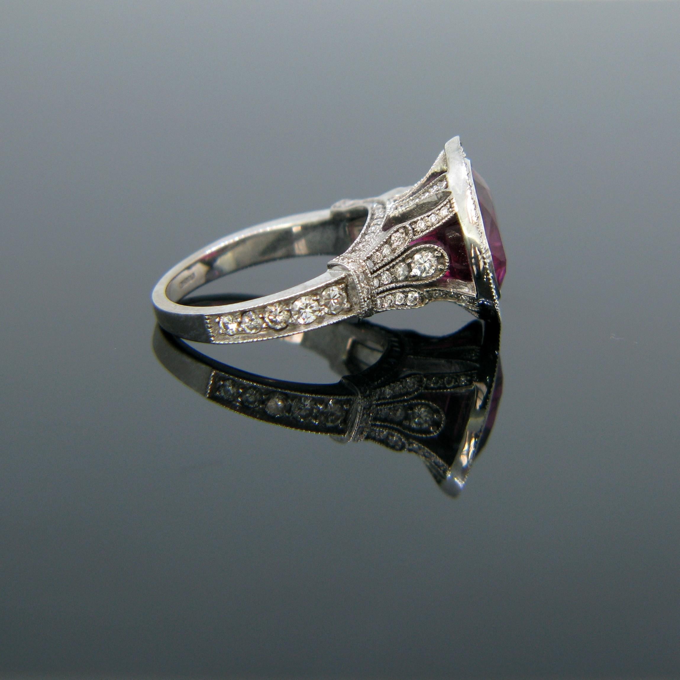 Modern 5.40 Carat Rubellite Tourmaline Diamonds Cluster White Gold Cocktail Ring For Sale
