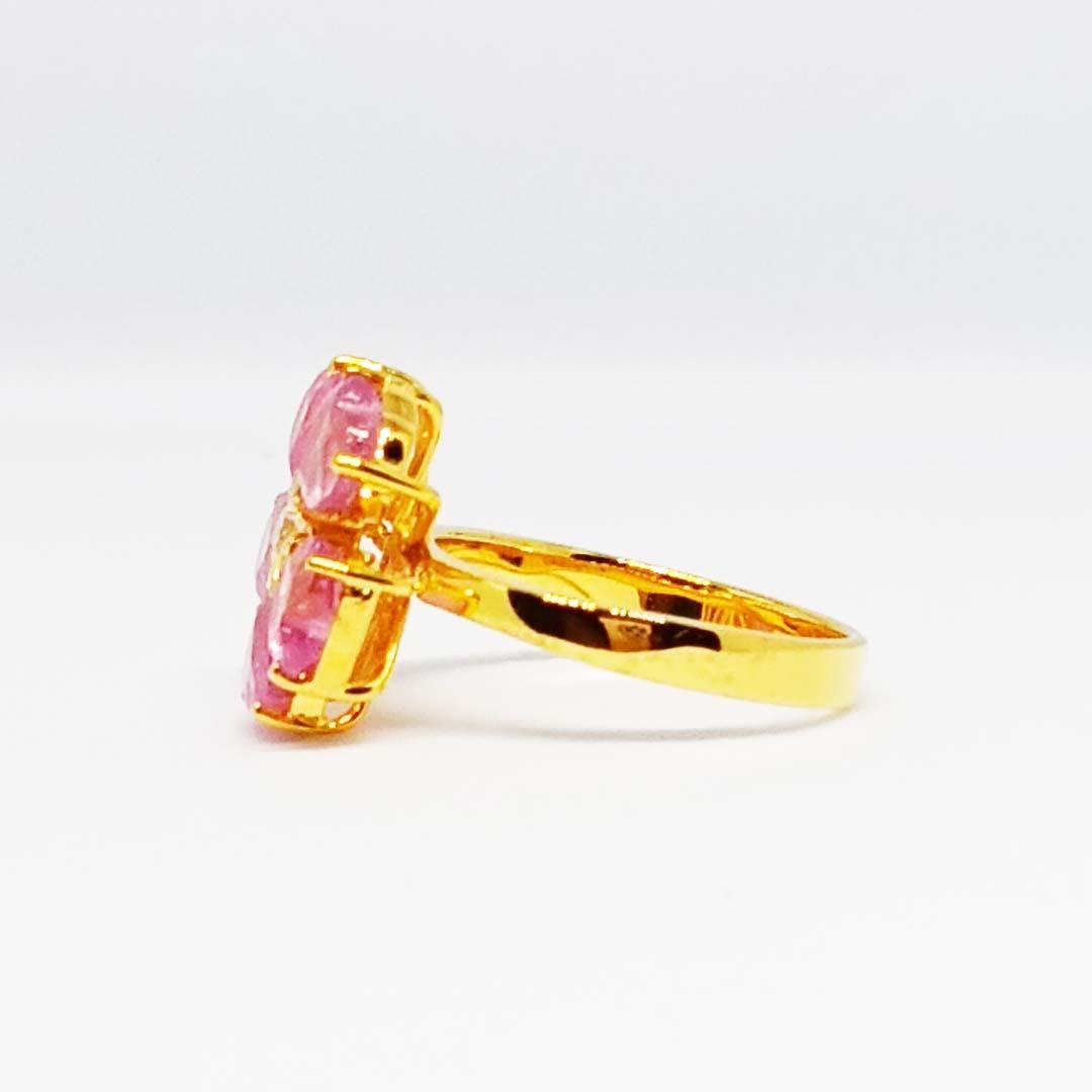 Heart Cut 5.40cts Pink tourmaline ring.Streling Silver on 18K Gold Plated For Sale