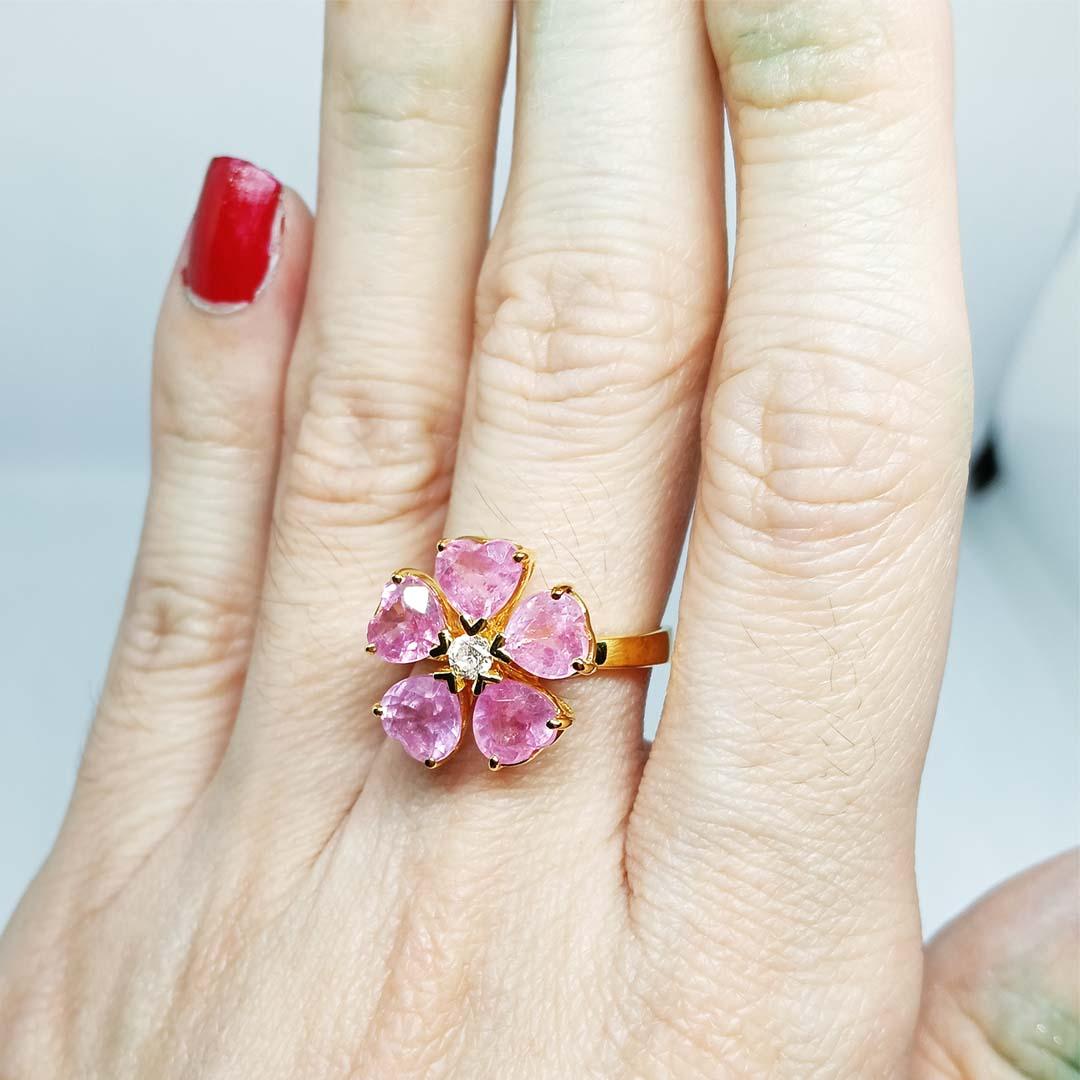 5.40cts Pink tourmaline ring.Streling Silver on 18K Gold Plated For Sale 1