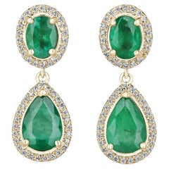 Ohrhänger, 5,40tcw 14K Smaragd & Diamant Halo Oval & Birnenschliff Prong Set