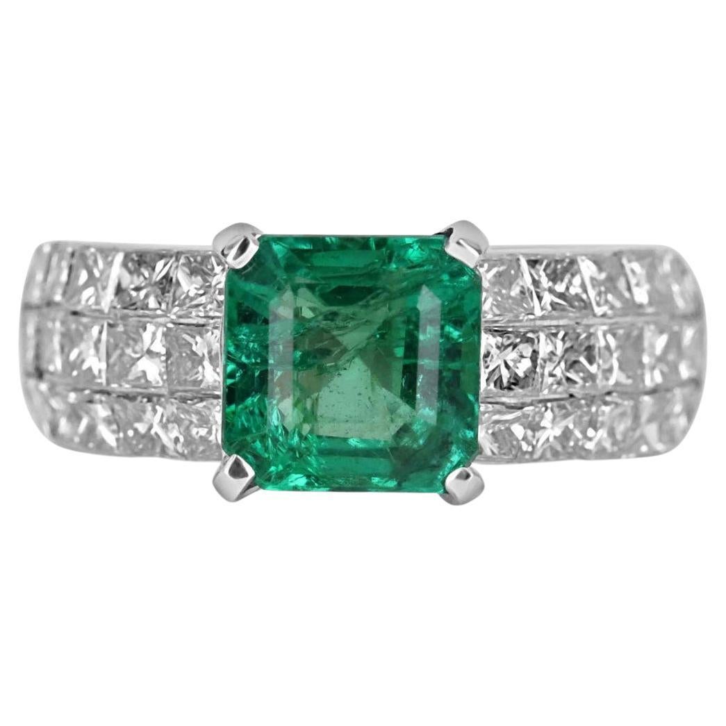 5.40tcw 18K Natural Emerald & Diamond Cluster, Gold Ring Band