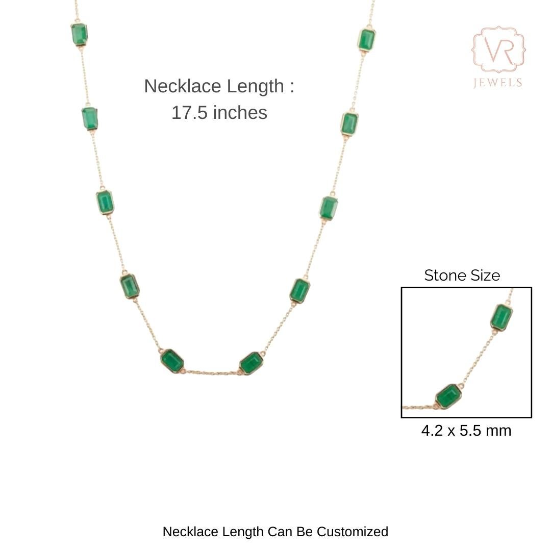 5,41 Karat Achteck Smaragd Station Kette Halskette in 14k massivem Gelbgold im Angebot 2