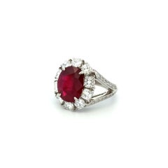 5.41 Carat Oval Burma Ruby AGL and Diamond Platinum Vintage Ring Estate