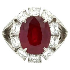 5.41 Carat Oval Burma Ruby AGL and Diamond Platinum Vintage Ring Estate