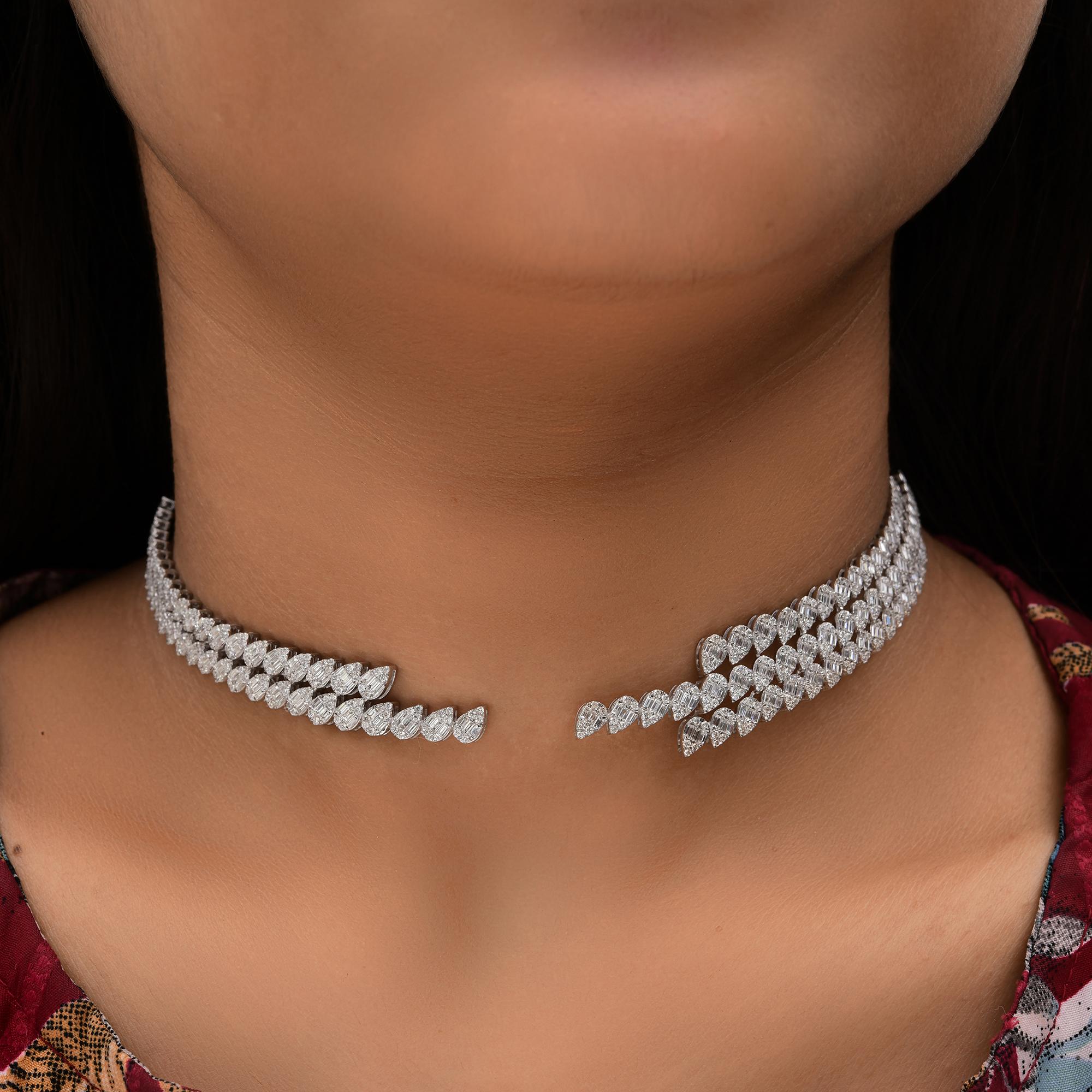 Modern 5.41 Carat SI/H Pear Diamond Open Choker Necklace 14 Karat White Gold Jewelry For Sale