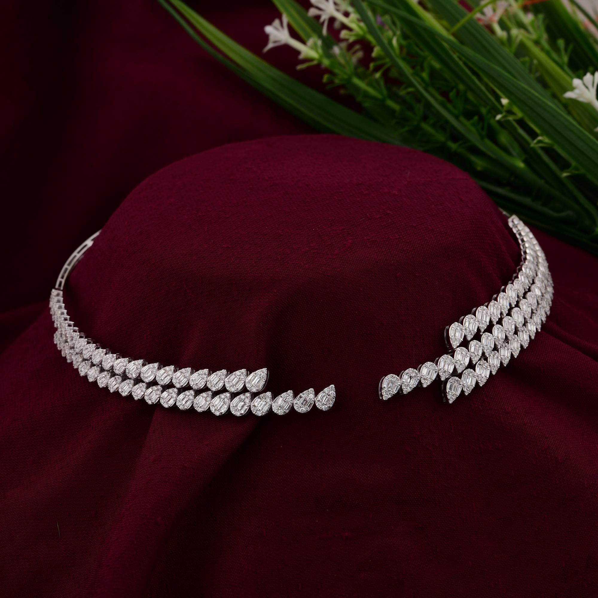 Women's 5.41 Carat SI/H Pear Diamond Open Choker Necklace 14 Karat White Gold Jewelry For Sale