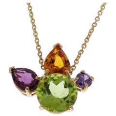 5.41 Carat Total Amethyst, Citrine, Peridot, Garnet Pendant Necklace In 14 K Y/G