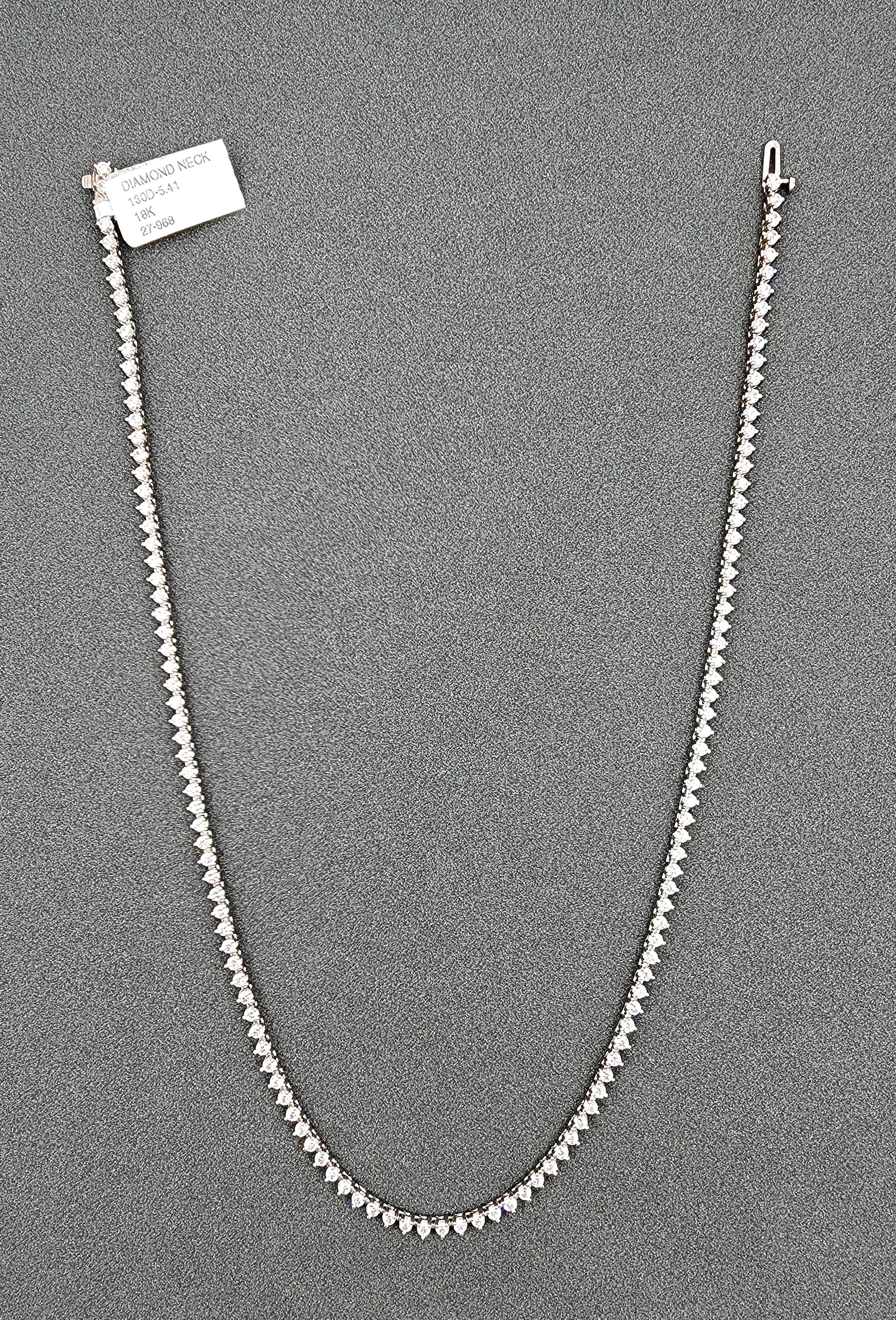 Modern 5.41 ct Diamond Tennis Necklace For Sale