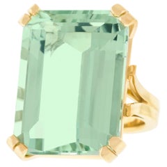 Vintage 54.14 Carat Natural Green Beryl-Set Gold Ring GIA