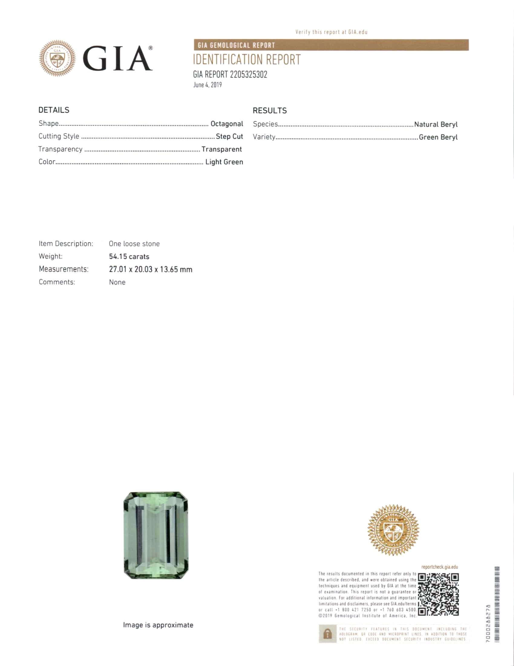 54.14 Carat Natural Green Beryl-Set Gold Ring GIA For Sale 2