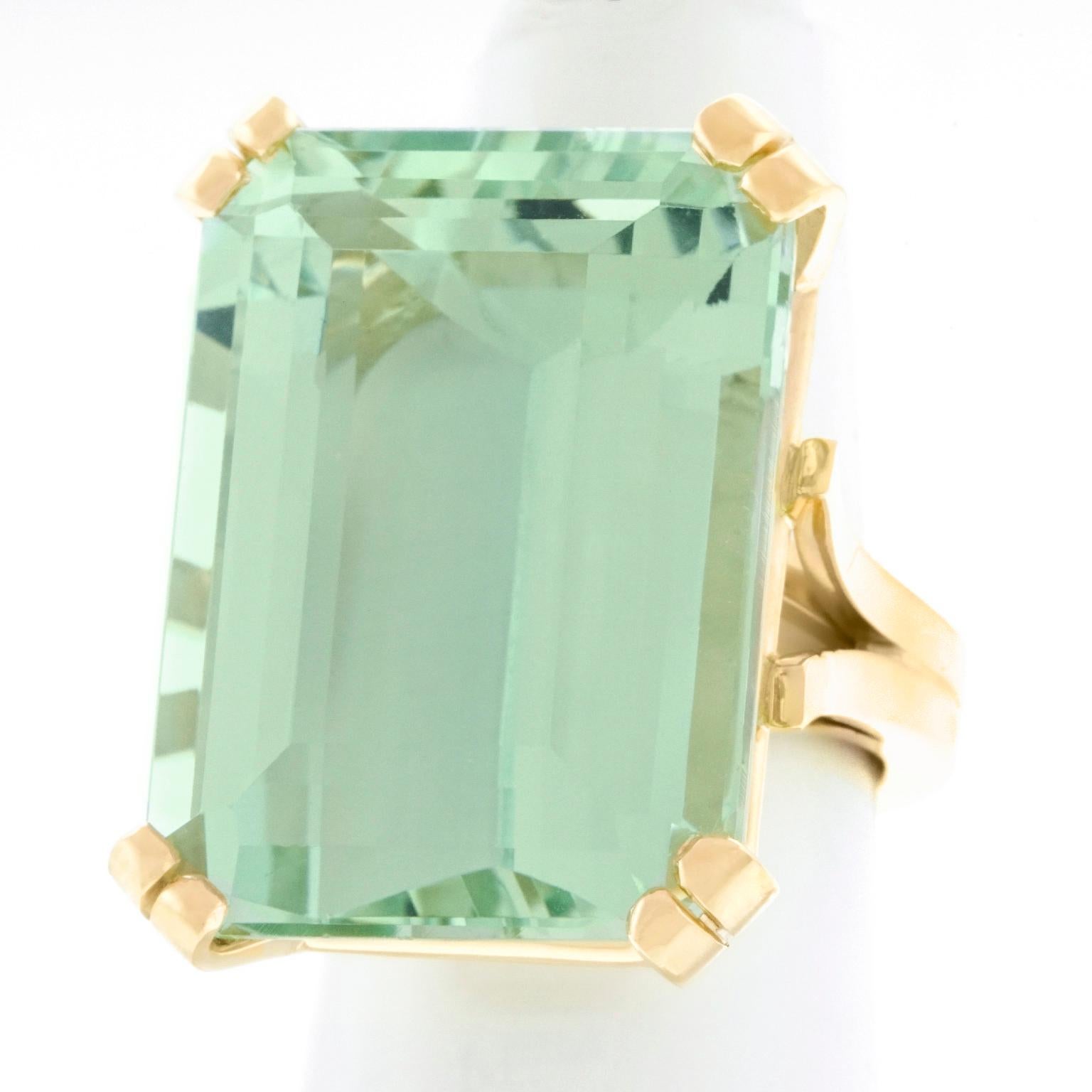 Women's or Men's 54.14 Carat Natural Green Beryl-Set Gold Ring GIA For Sale