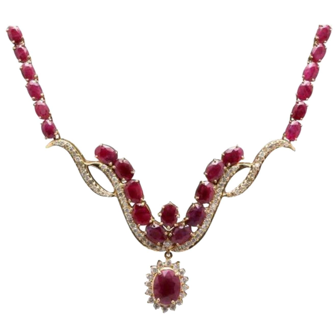 54.14 Carat Natural Red Ruby and Diamond 14 Karat Solid Yellow Gold ...