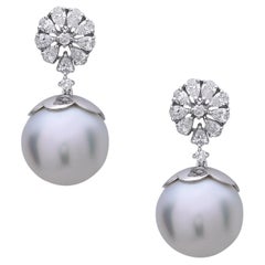 54.14ct SouthSea Pearl Dangle Earrings With Diamonds Made In 18k White Gold