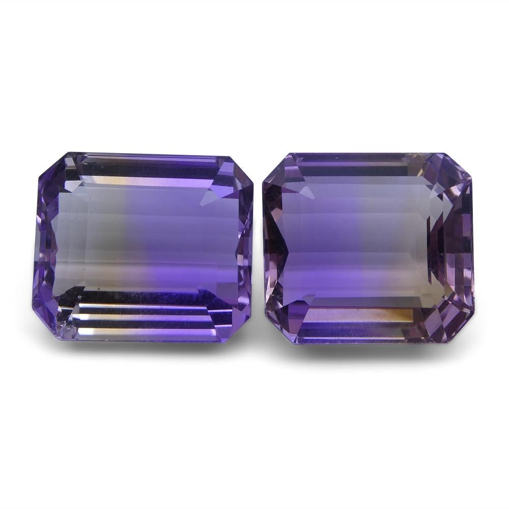 54.18 ct Pair Emerald Cut Ametrine In New Condition For Sale In Toronto, Ontario