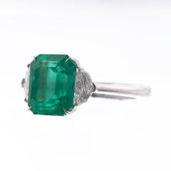 5.41ct Emerald (Columbia/Minor Oil) Epaulette Diamond Platinum Ring by Rahaminov