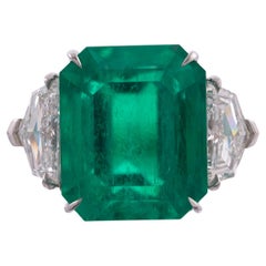 5.41ct Emerald (Columbia/Minor Oil) Epaulette Diamond Platinum Ring by Rahaminov