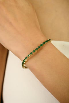 5.41CT Oval Cut Natural Zambian Emerald Sleek Tennis Bracelet in 14K Yellow Gold