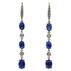 5.41ct Royal Blue Cabochon Sapphire Diamond Dangling Earrings in 18K White Gold