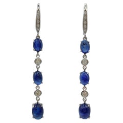 5.41ct Royal Blue Cabochon Sapphire Diamond Dangling Earrings in 18K White Gold