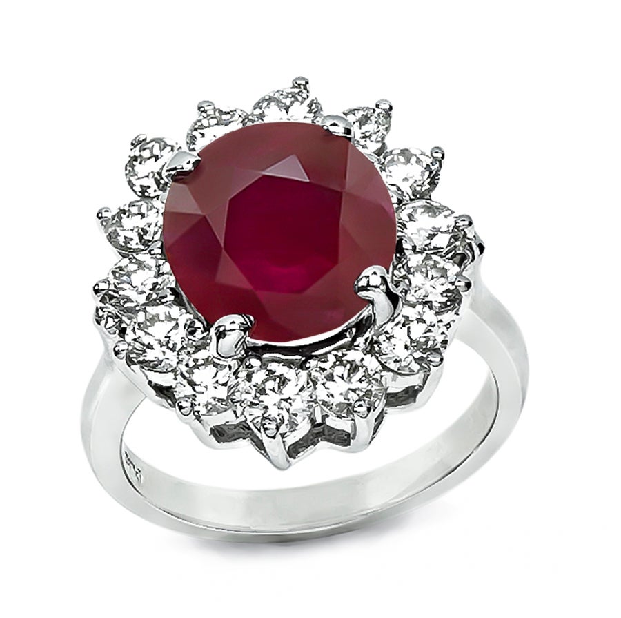 5.41ct Ruby 1.80ct Diamond Engagement Ring For Sale
