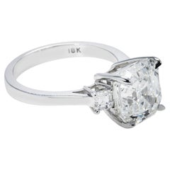 5.42 Carat Asscher Diamond Ring Brilliant White 18K White Gold