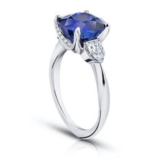 5.42 Carat Cushion Blue Sapphire and Diamond Platinum Ring