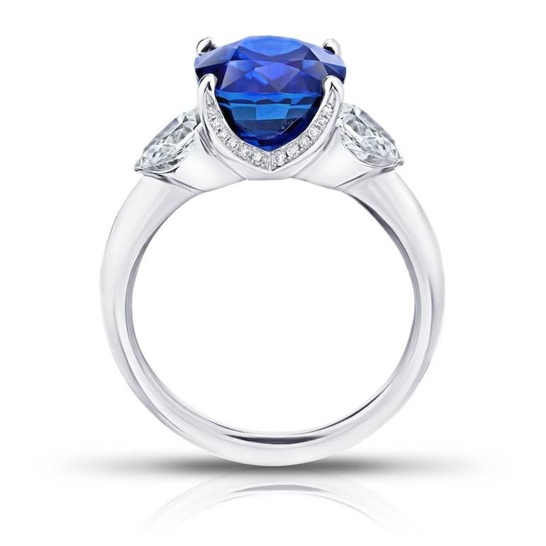 Contemporary 5.42 Carat Cushion Blue Sapphire and Diamond Platinum Ring