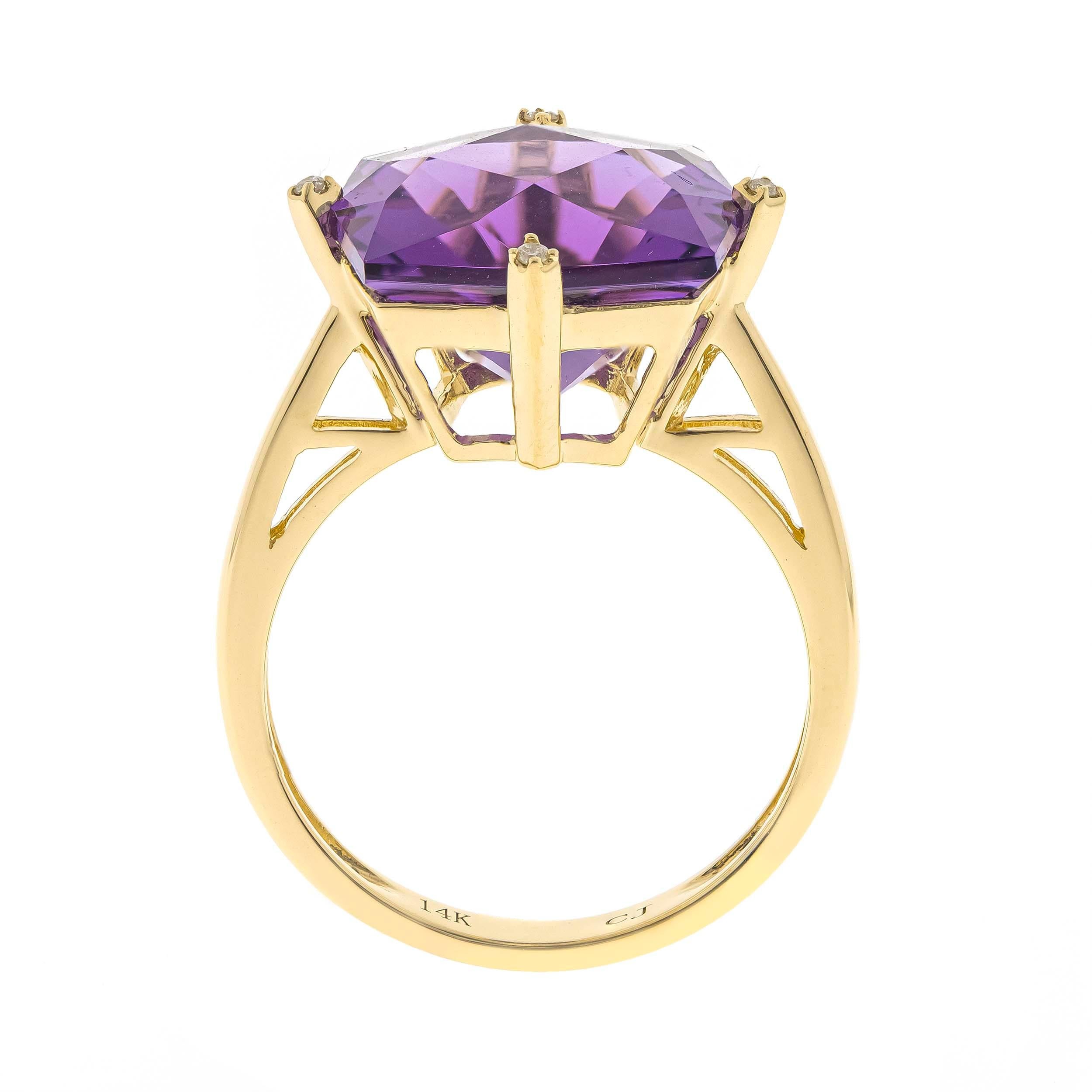 14k yellow gold amethyst ring with diamond accents
