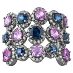 5.42ct Diamond and Multi Sapphire Band Ring, Silver, Modern, India