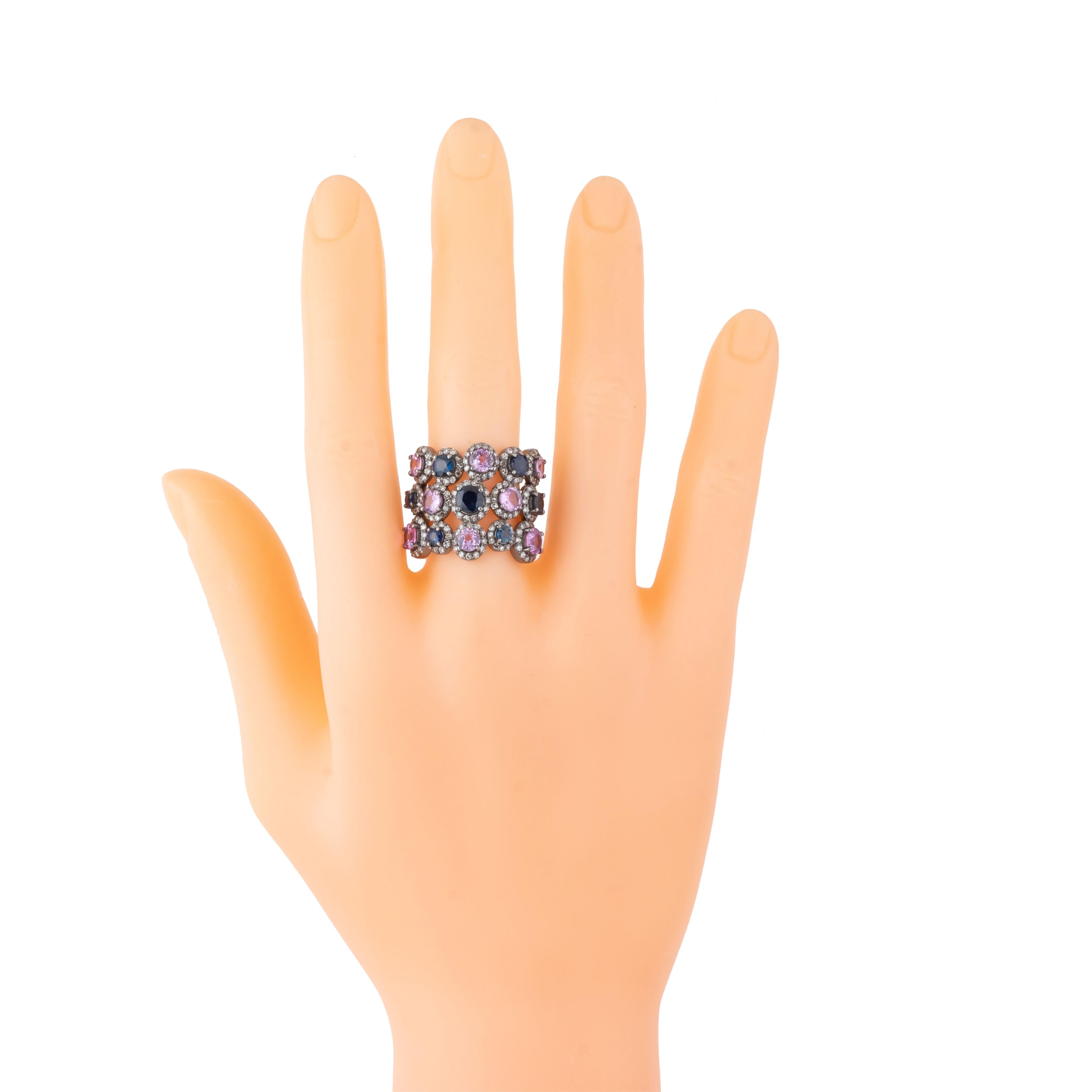 Modern 5.42 Carat Diamond and Multi Sapphire Band Ring For Sale