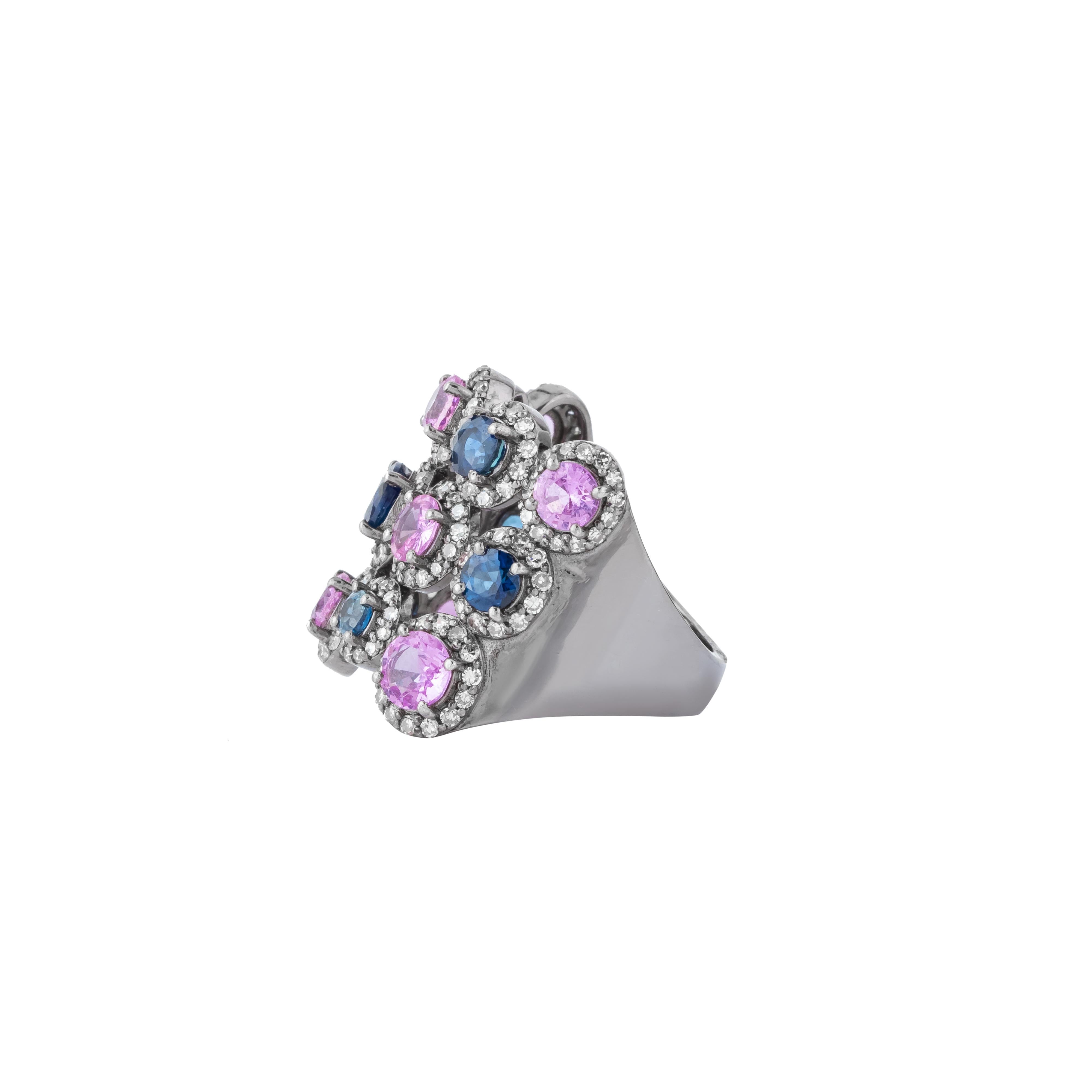 Round Cut 5.42 Carat Diamond and Multi Sapphire Band Ring For Sale