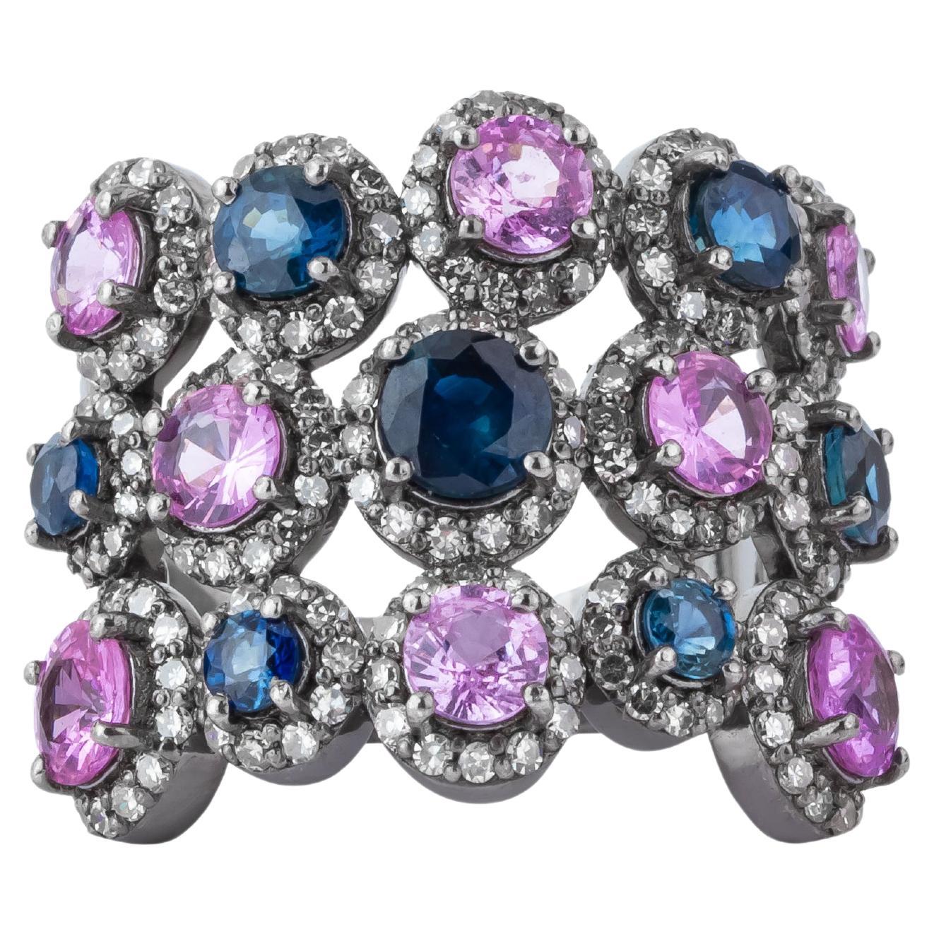 5.42 Carat Diamond and Multi Sapphire Band Ring