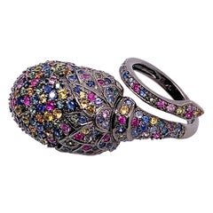 5.42 Carat Multi-Color Sapphire Wrap Around Floral Ring