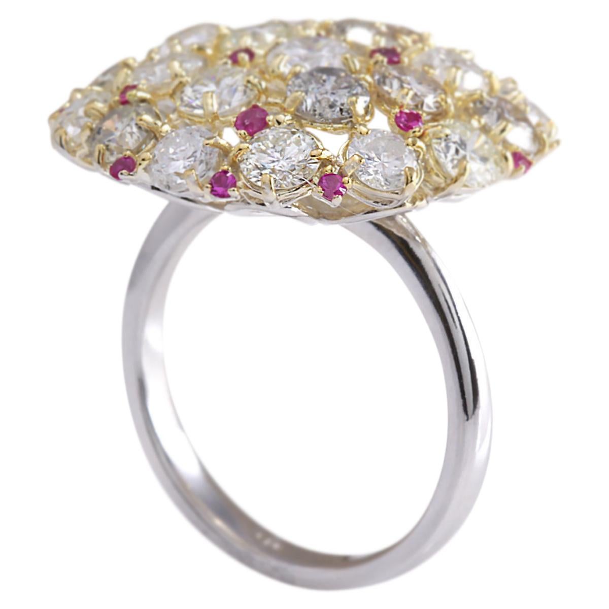 Round Cut Natural Diamond Ruby Ring In 14 Karat White Gold For Sale