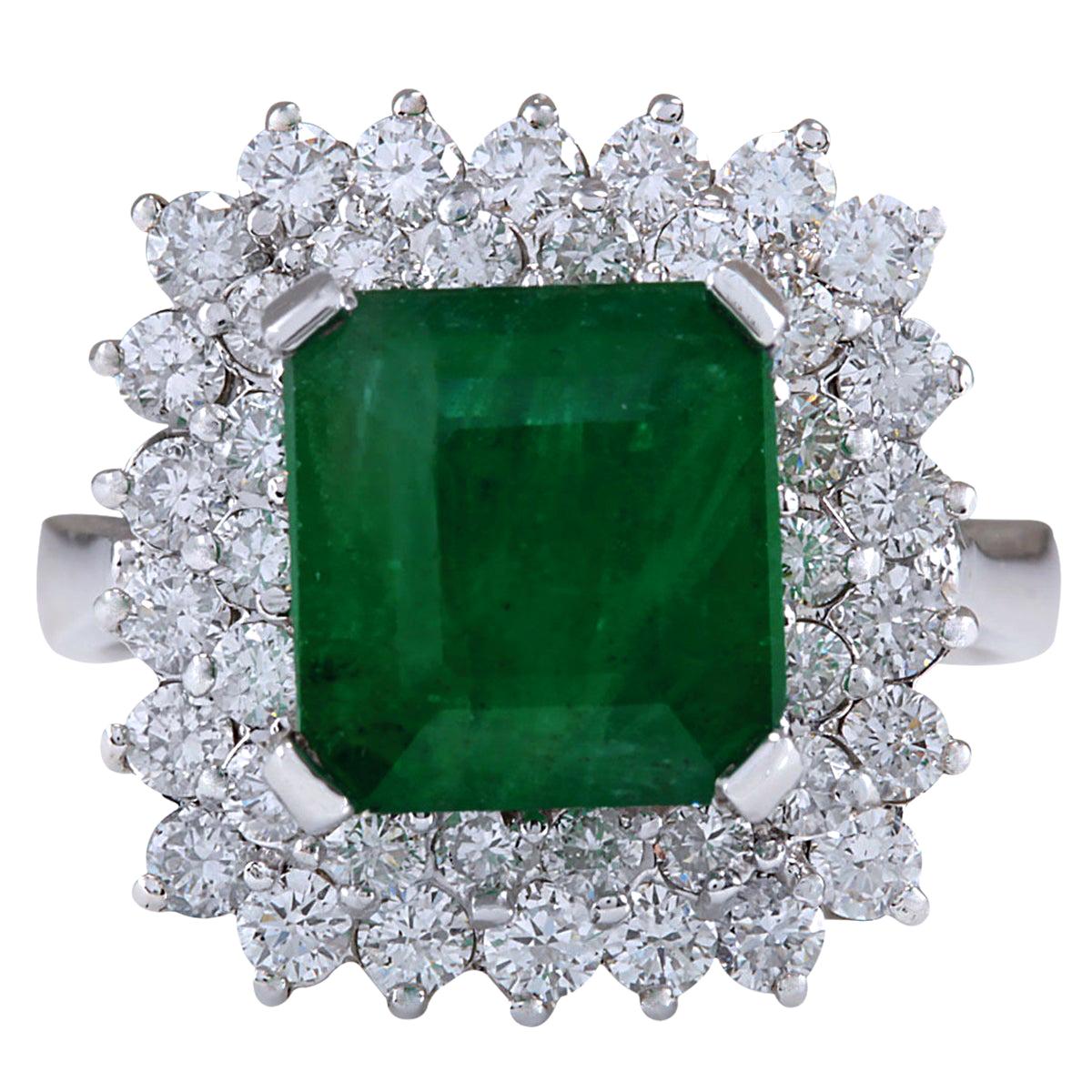 5.42 Carat Natural Emerald 14 Karat White Gold Diamond Ring For Sale